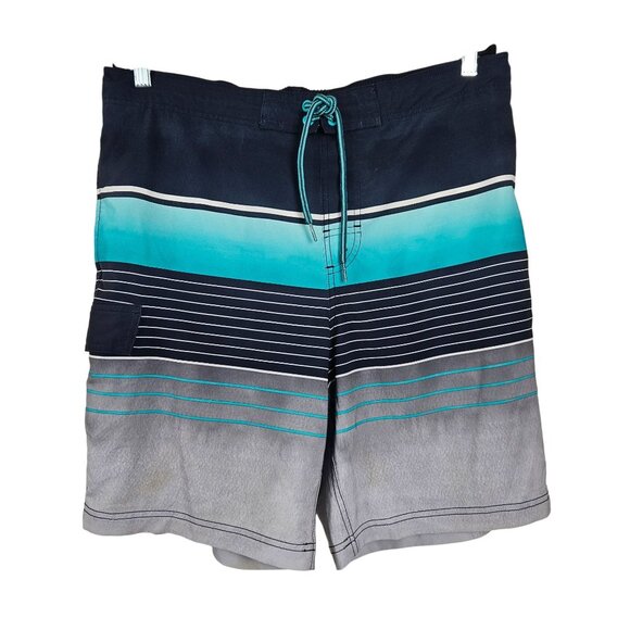 Mens George Swimsuit Trunks Navy Blue Aqua Gray Drawstring Waist Size L 36-38 - Picture 3 of 9